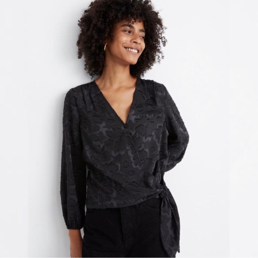 Madewell size L black jacquard long sleeve blouse